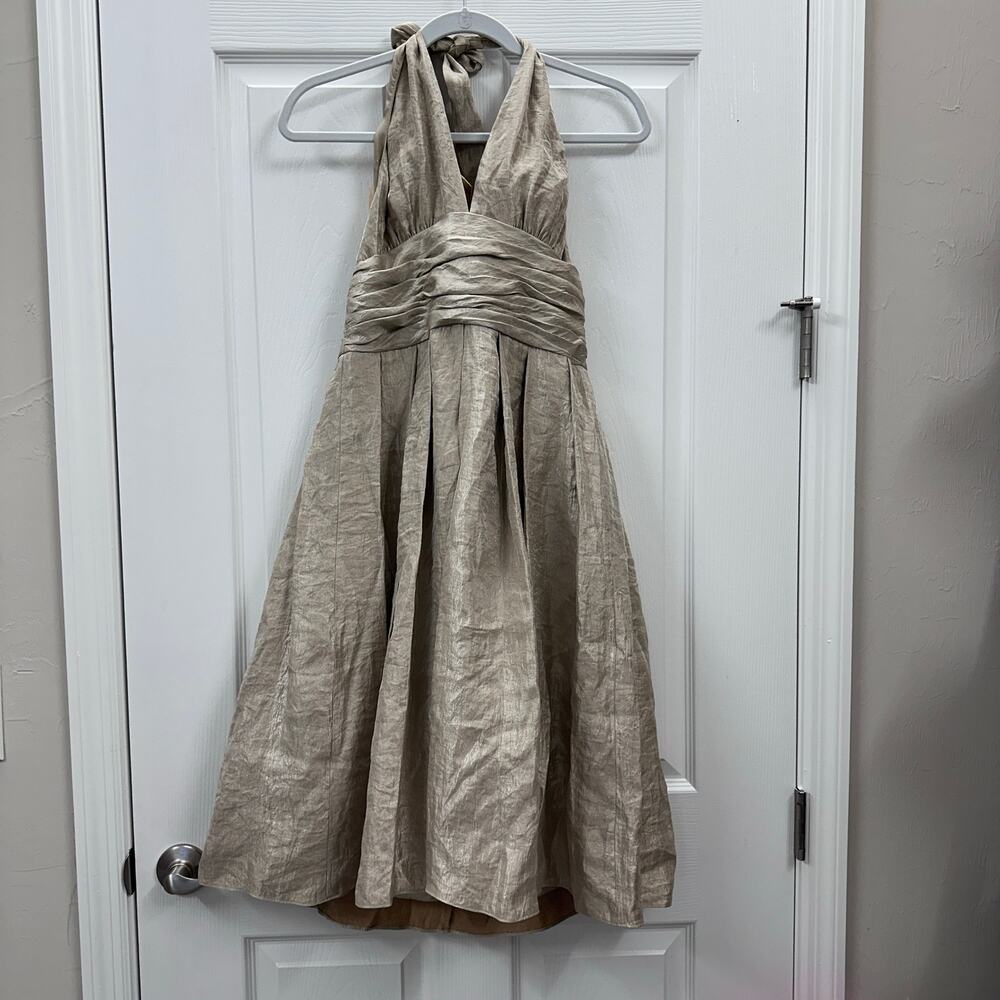 Adrianna Papell dress gold size 10 Tulle halter dressy prom